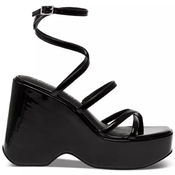 Wild Pair Shoes - Merina Strappy Black Platform Wedge Sandals, NIB